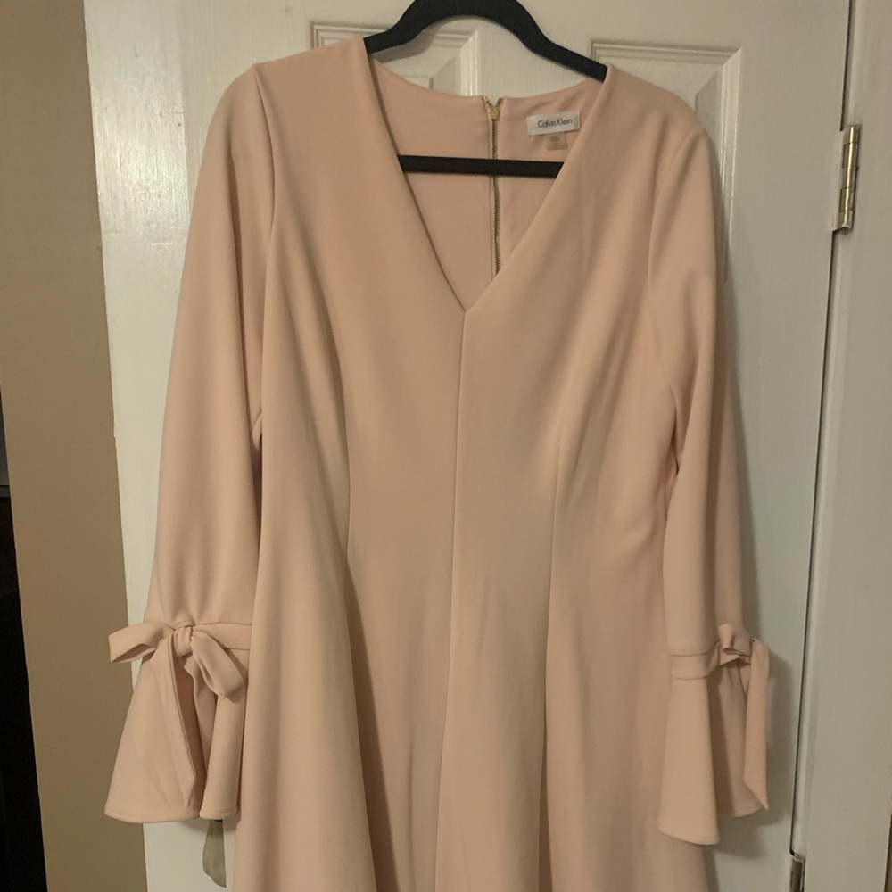Calvin Klein Blush Bell Sleeved Dress with Bows